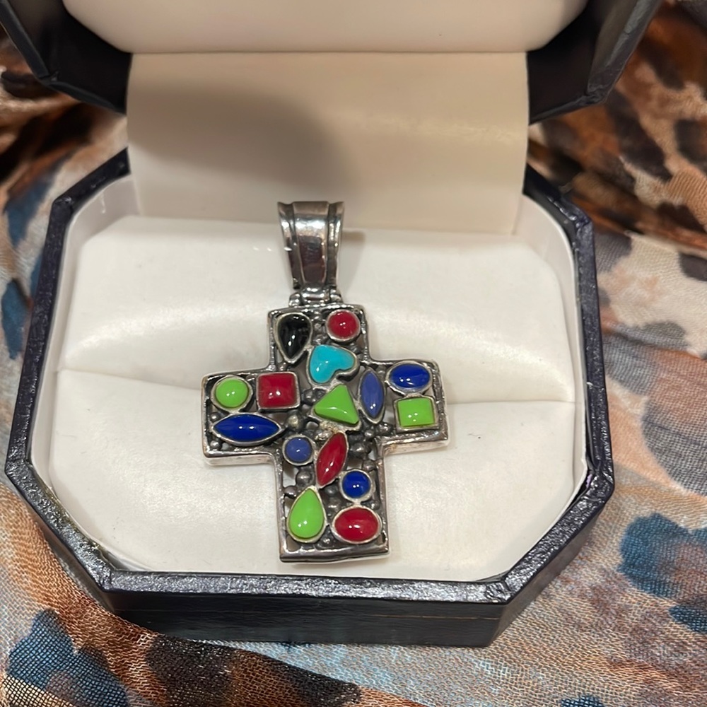 Multi Colored Sterling Silver Cross - image 1
